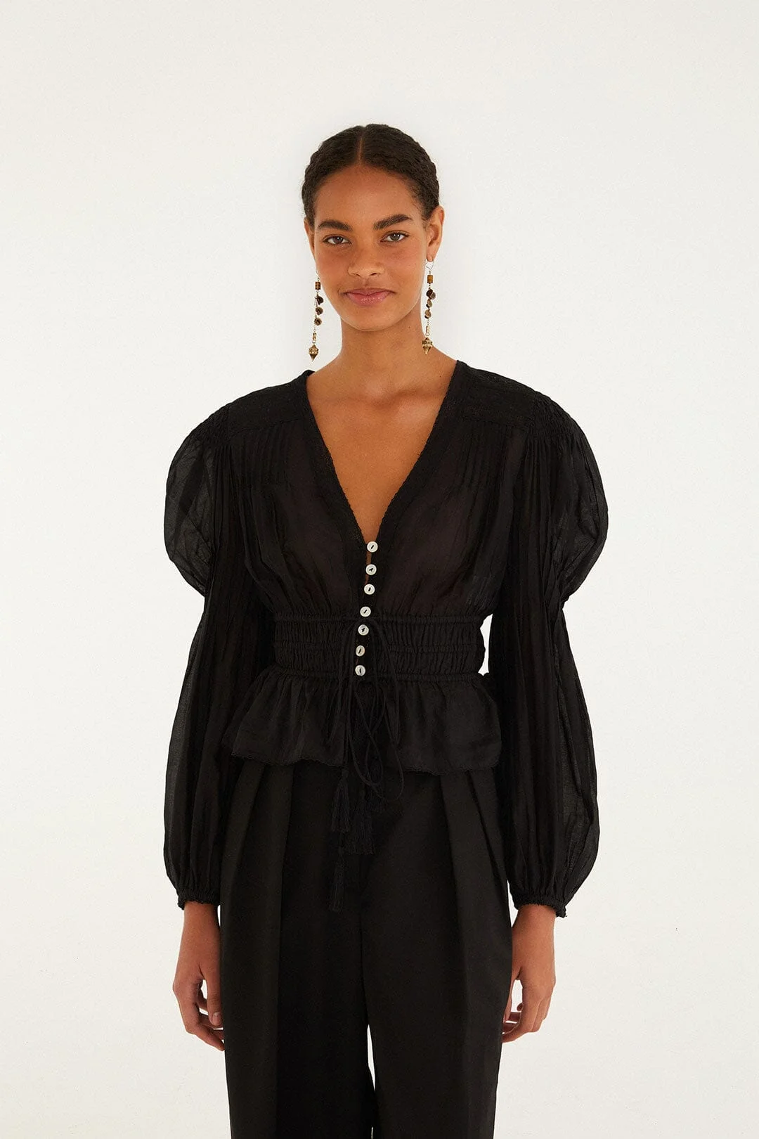 Black Long Sleeve Blouse - 1