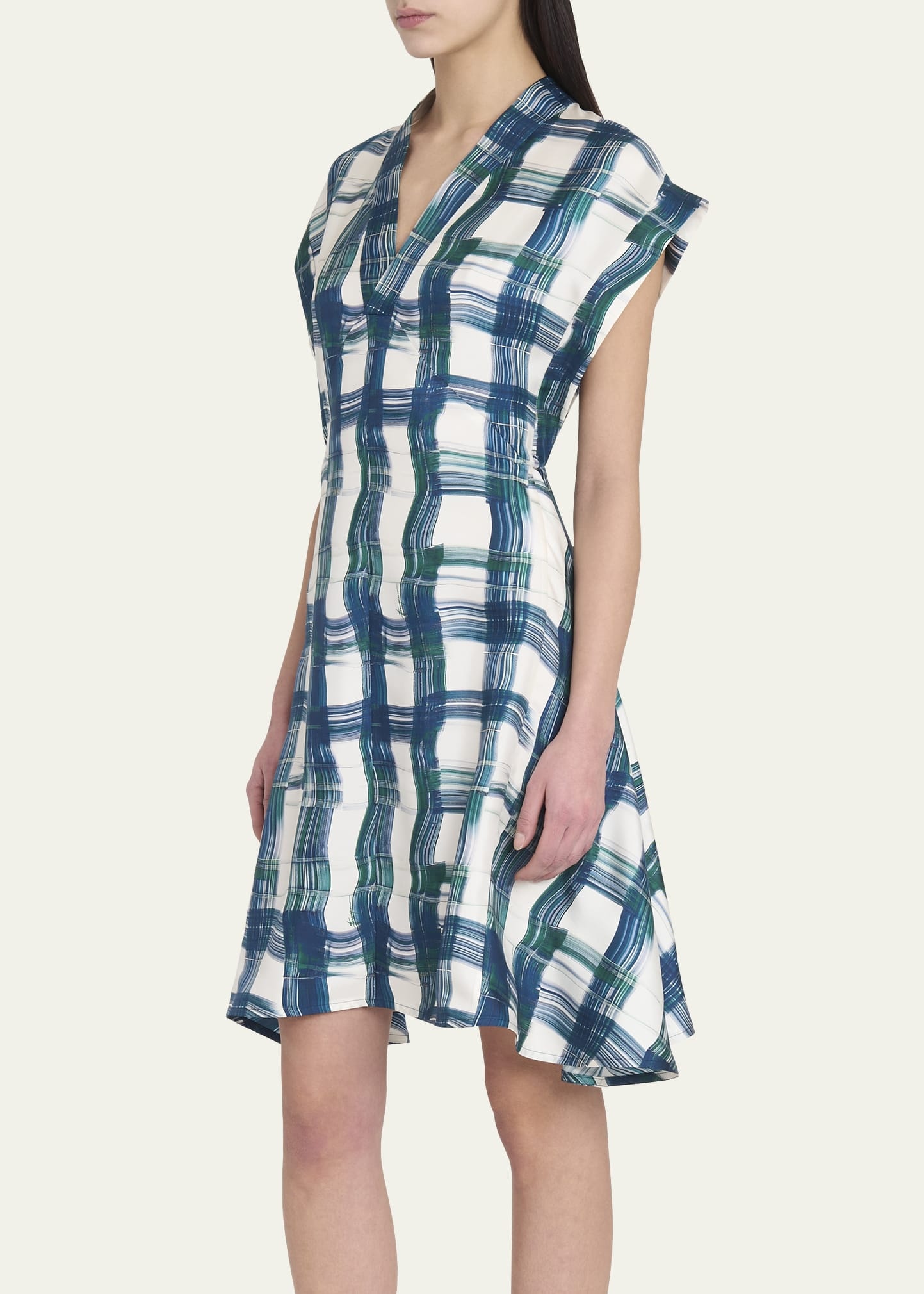Brushstroke Check Short Silk Dress - 4
