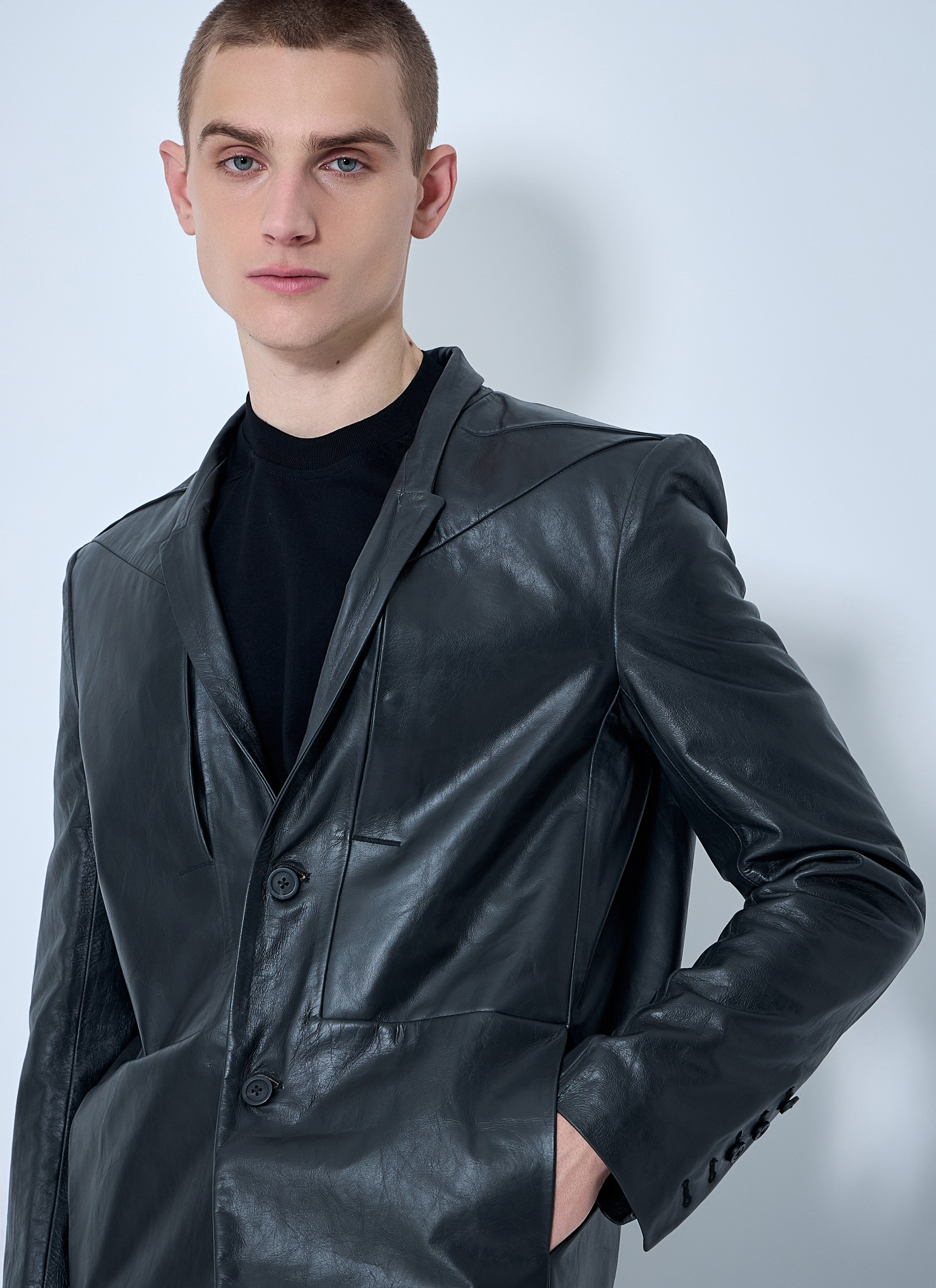 Rick Owens Men Leather Lido Coat - 5