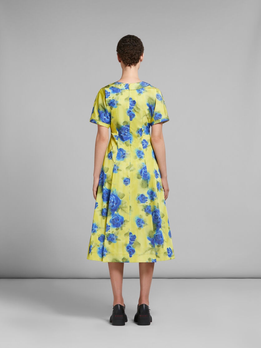 YELLOW TAFFETA MIDI DRESS WITH IDYLL PRINT - 3