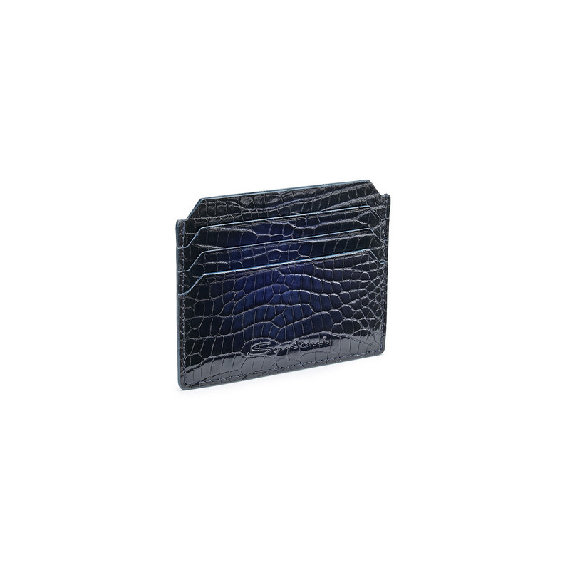 Santoni Blue alligator leather credit card holder outlook