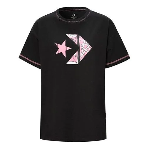 (WMNS) Converse Loose Printing Round Neck Short Sleeve Black 10020855001 - 1