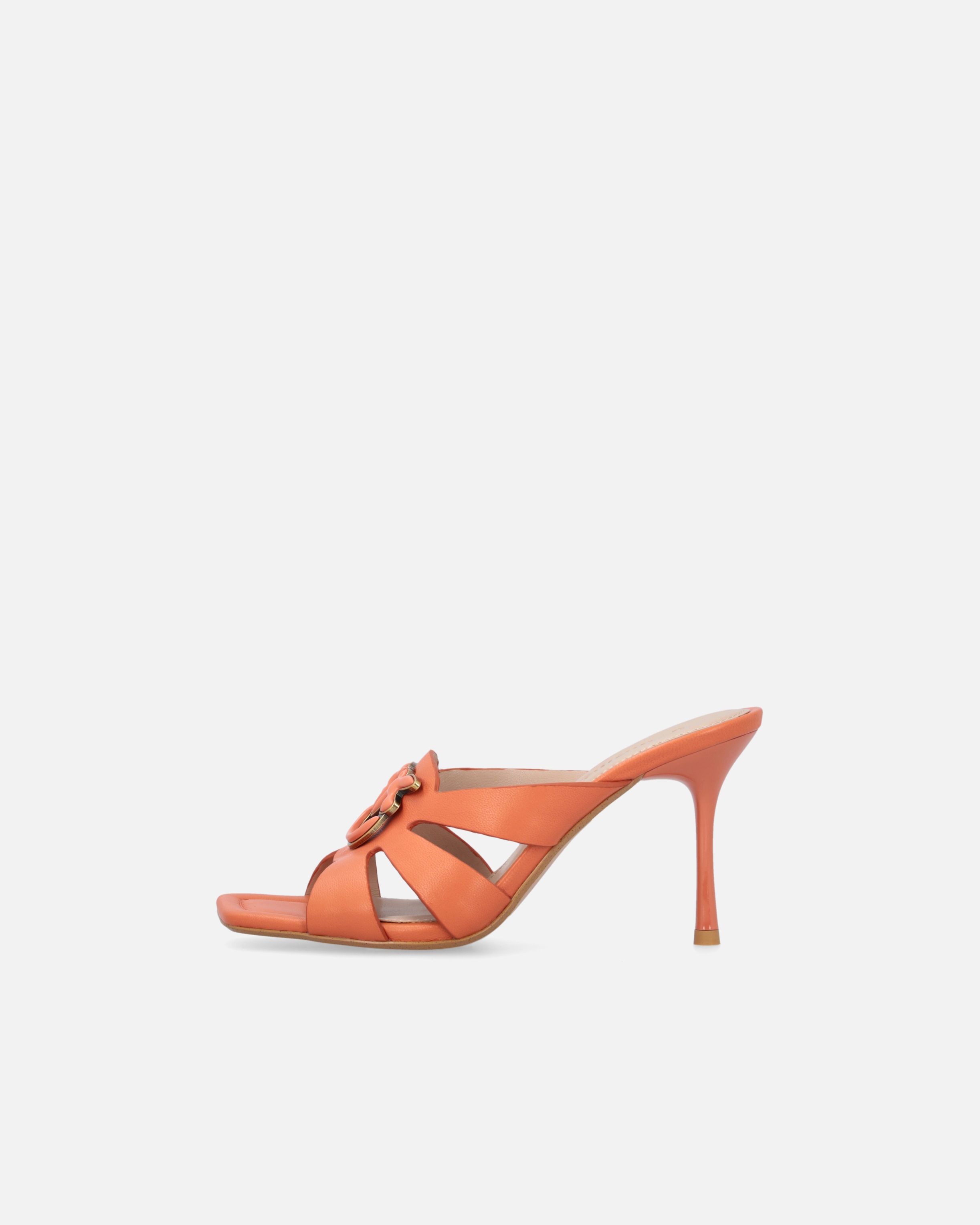 NAPPA LEATHER SANDALS WITH HEEL AND BIRD DETAIL - 5