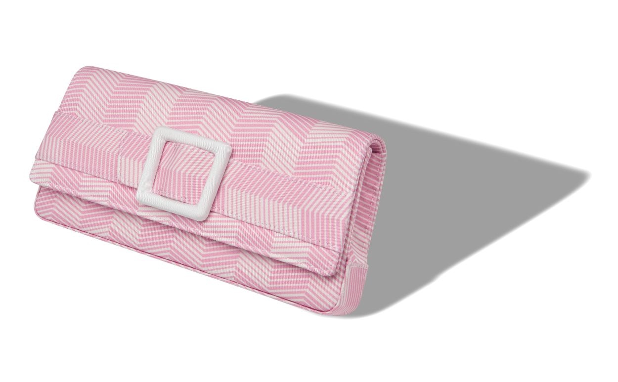 Pink and White Grosgrain Buckle Clutch - 2