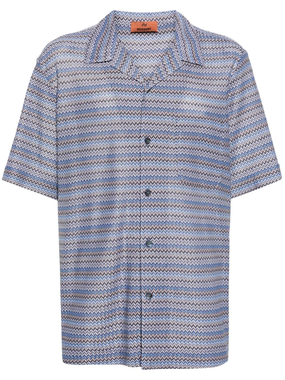camp-collar chevron-knit shirt - 1