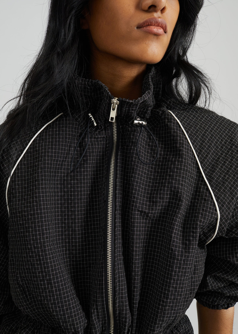 Arizona Seersucker Drawstring Track Jacket - Checked Black 6