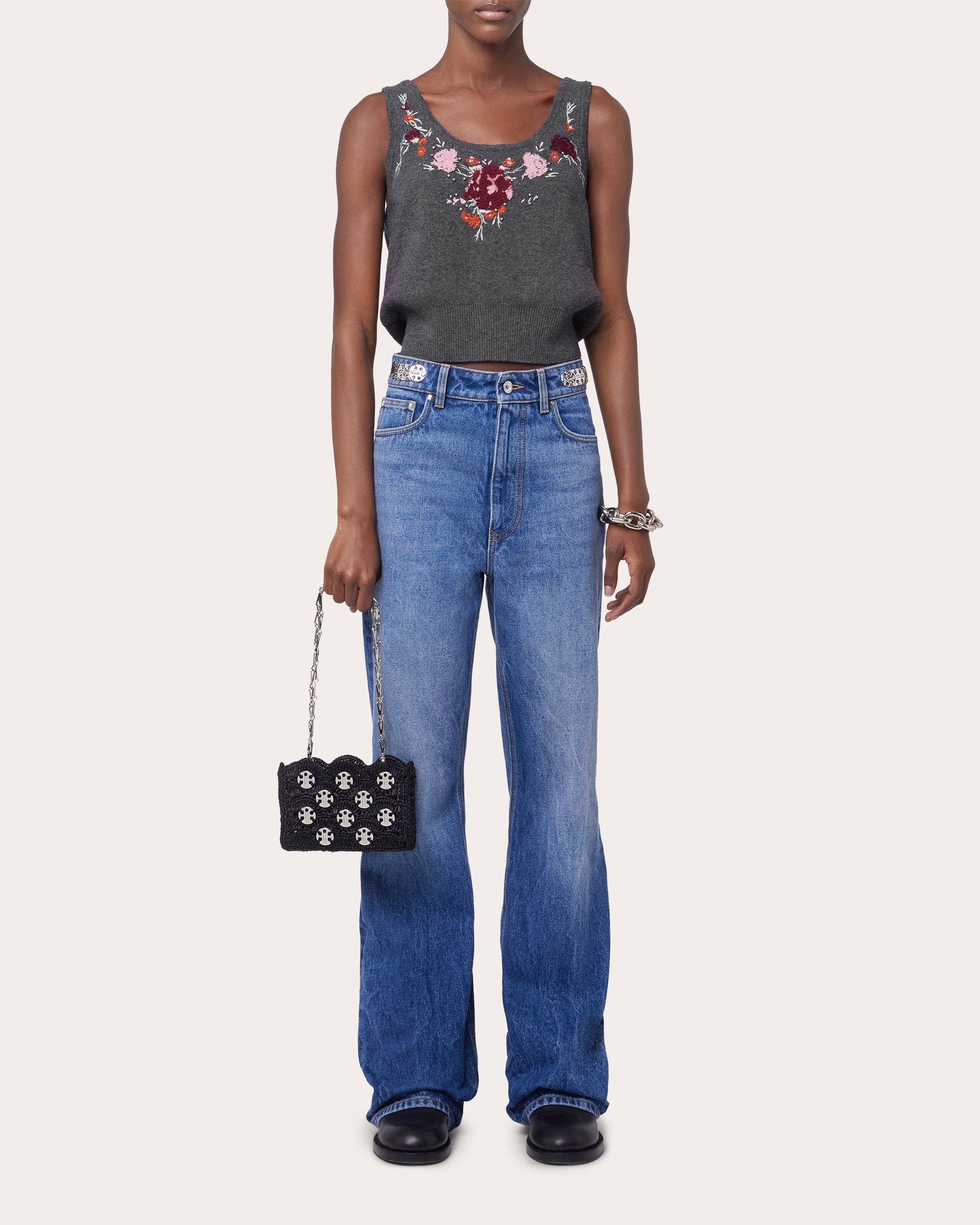 Cropped Embellished Floral Wool-Cashmere Tank Top - 2