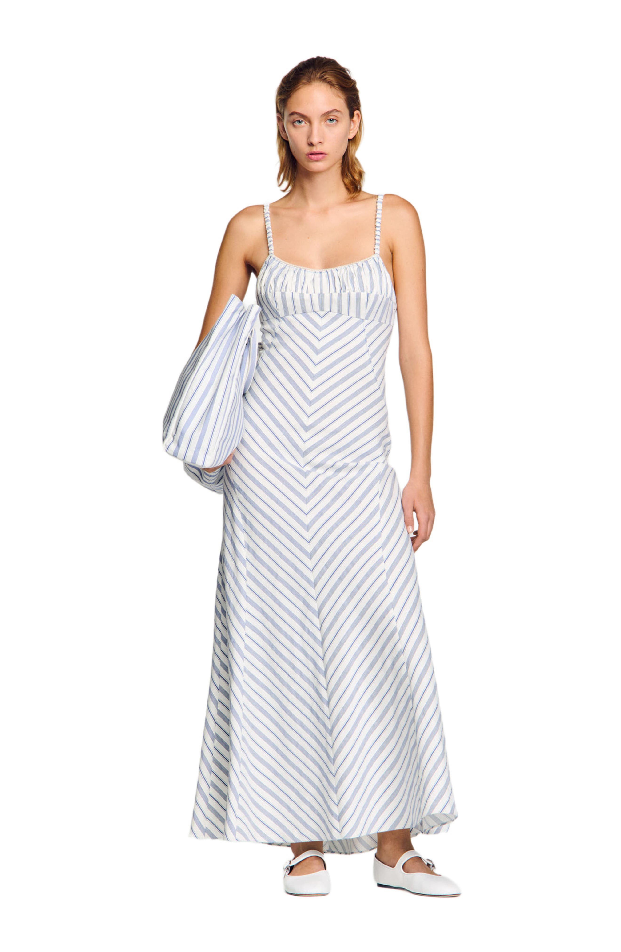SANDRO Stripy maxi dress with straps in Blue /Ecru at Nordstrom - 6