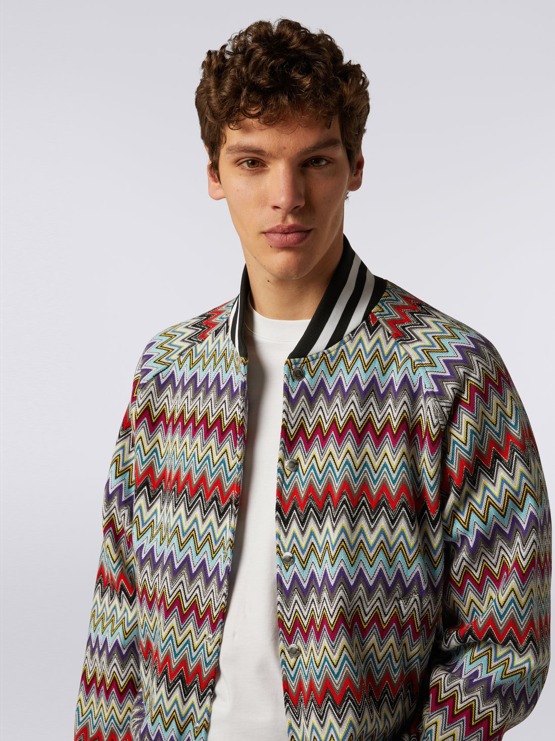 Cotton bomber jacket with multicoloured chevron pattern - 5