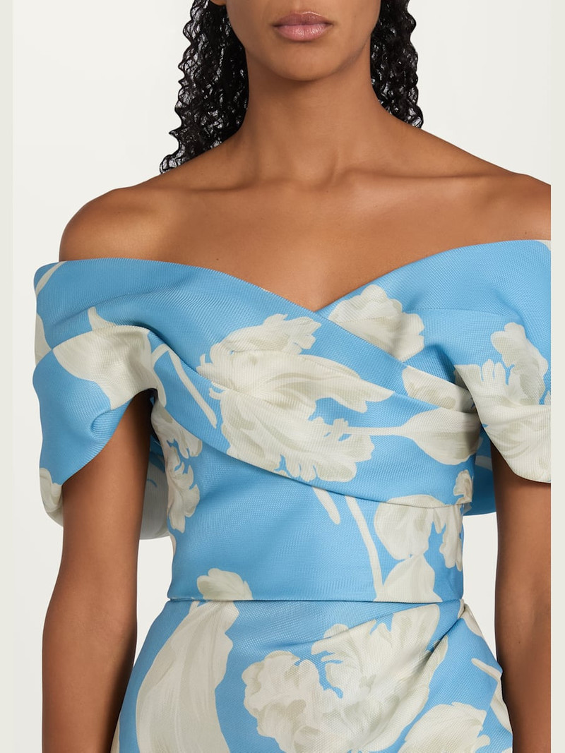 Off-The-Shoulder Floral Gazar Trumpet Gown 5