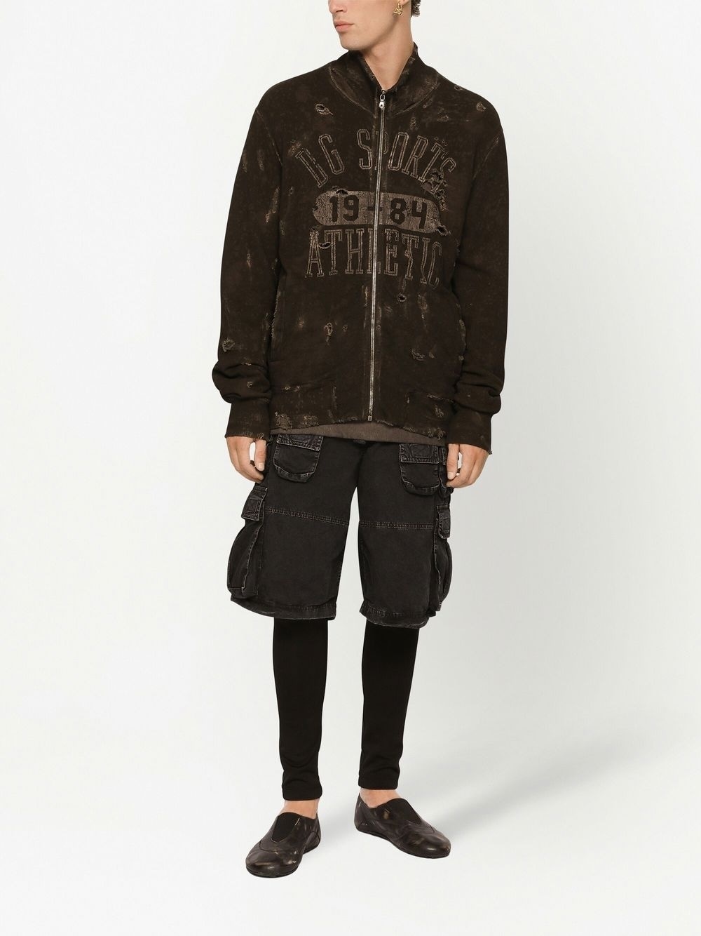 logo ripped zip-up sweatshirt - 3