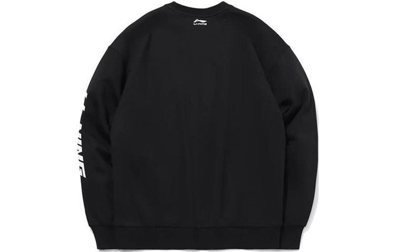 Li-Ning Li-Ning Sports Fashion Series Embroidered Logo Loose Fleece Lined Round Neck Pullover 'Black' AWDQD2 outlook