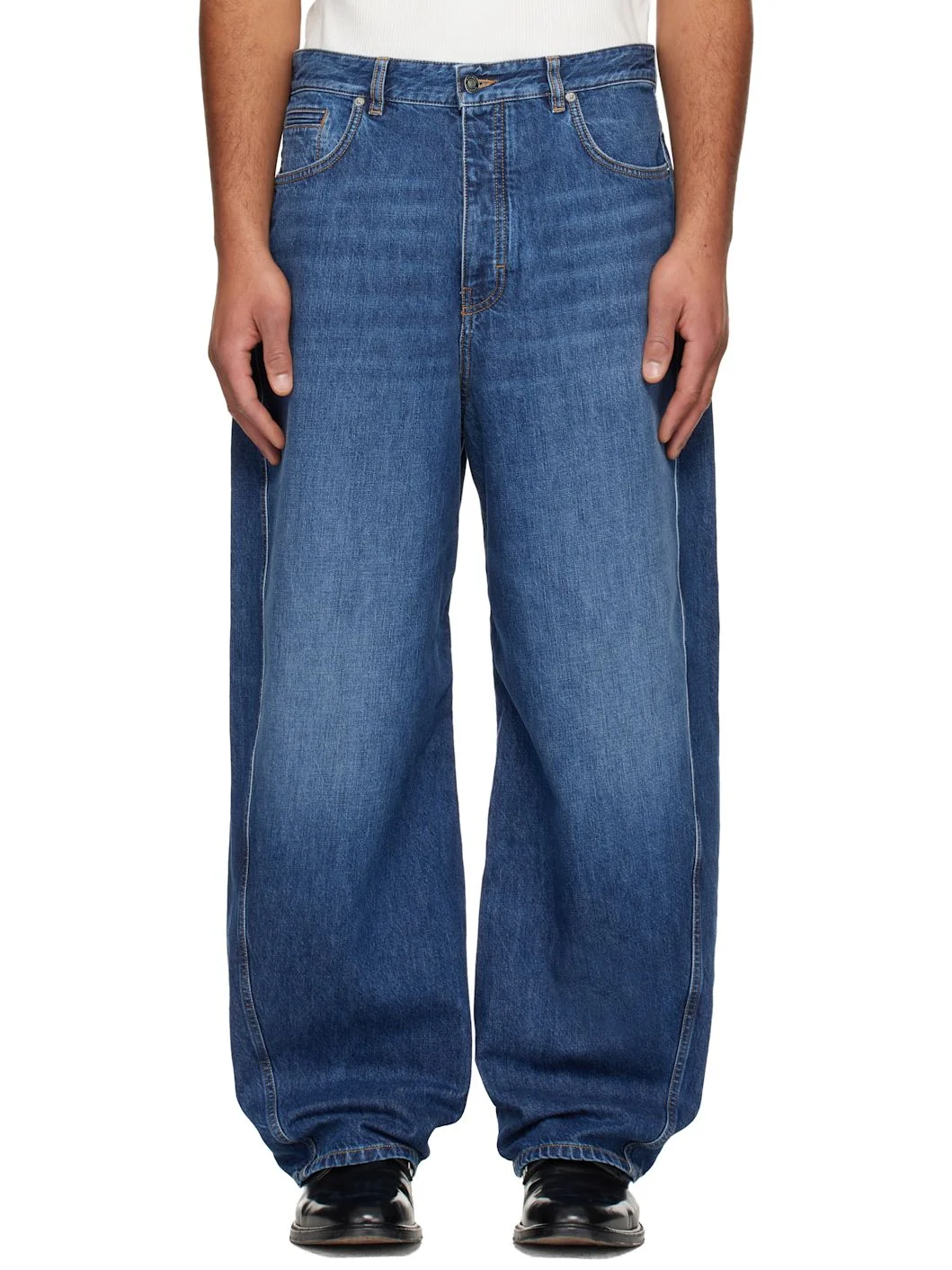 Blue Denim Couture Seam Washed Jeans - 1