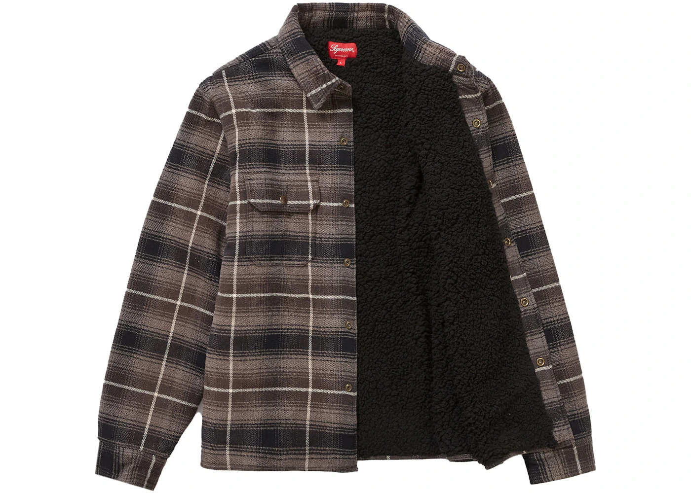 Supreme Shearling Lined Flannel Shirt Black - 2