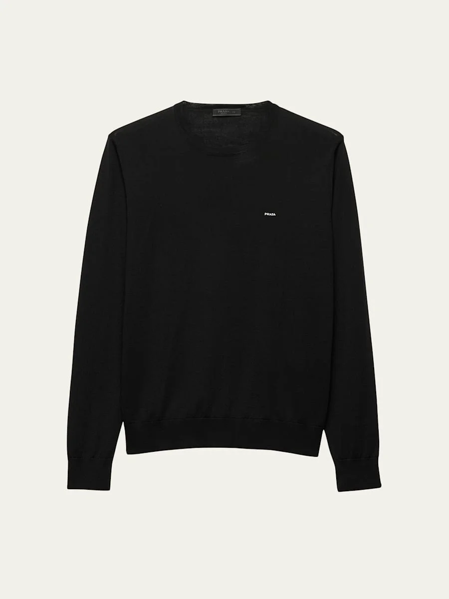 Men's Superfine Wool Small-Logo Crewneck Sweater - 1