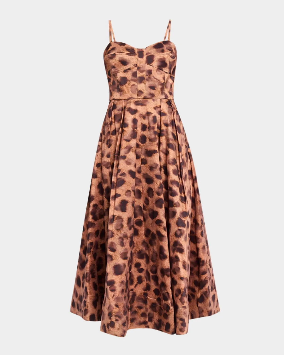 Queen Pleated Leopard-Print Taffeta Midi Dress - 1