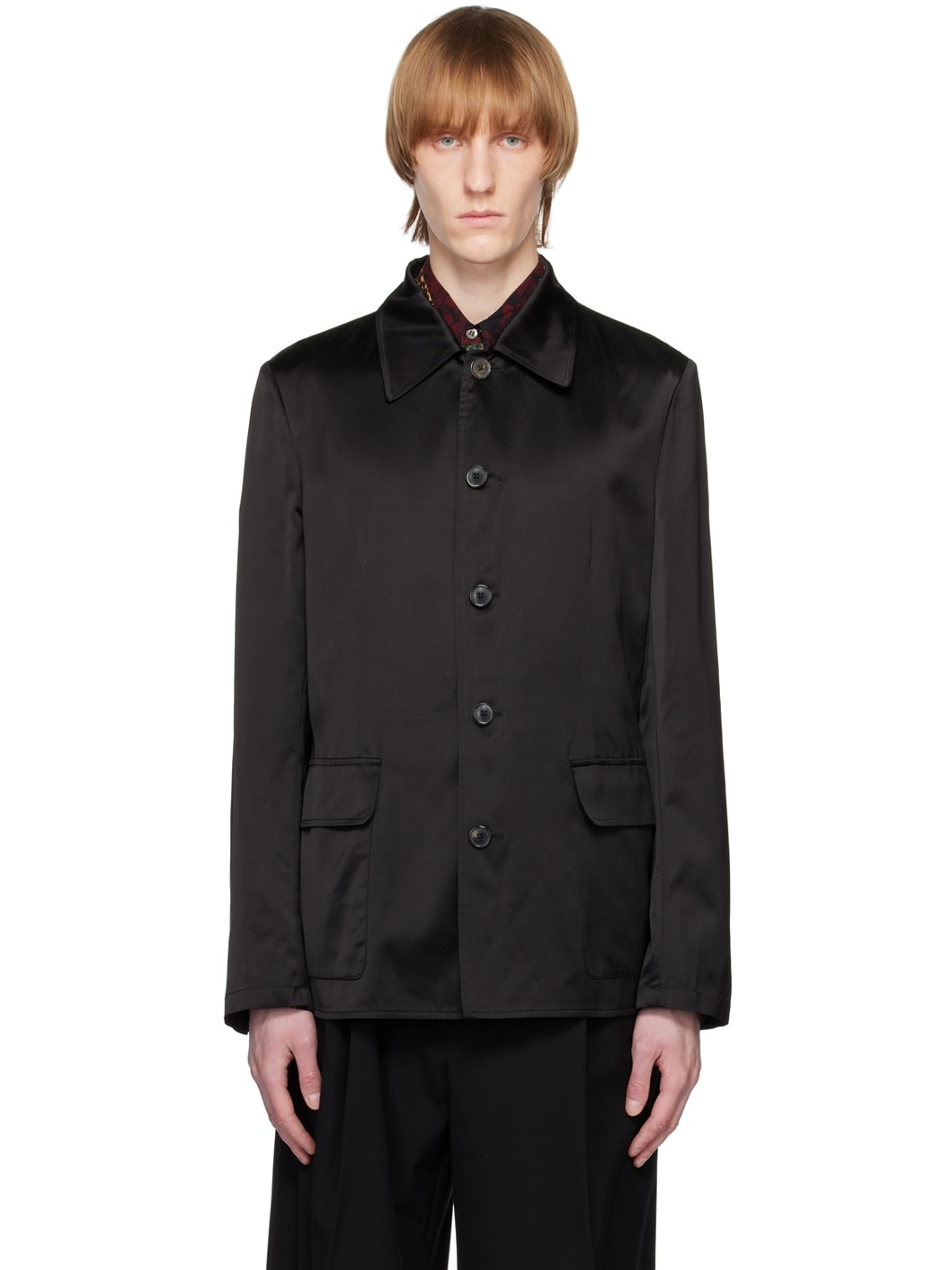 Black Spread Collar Jacket - 1