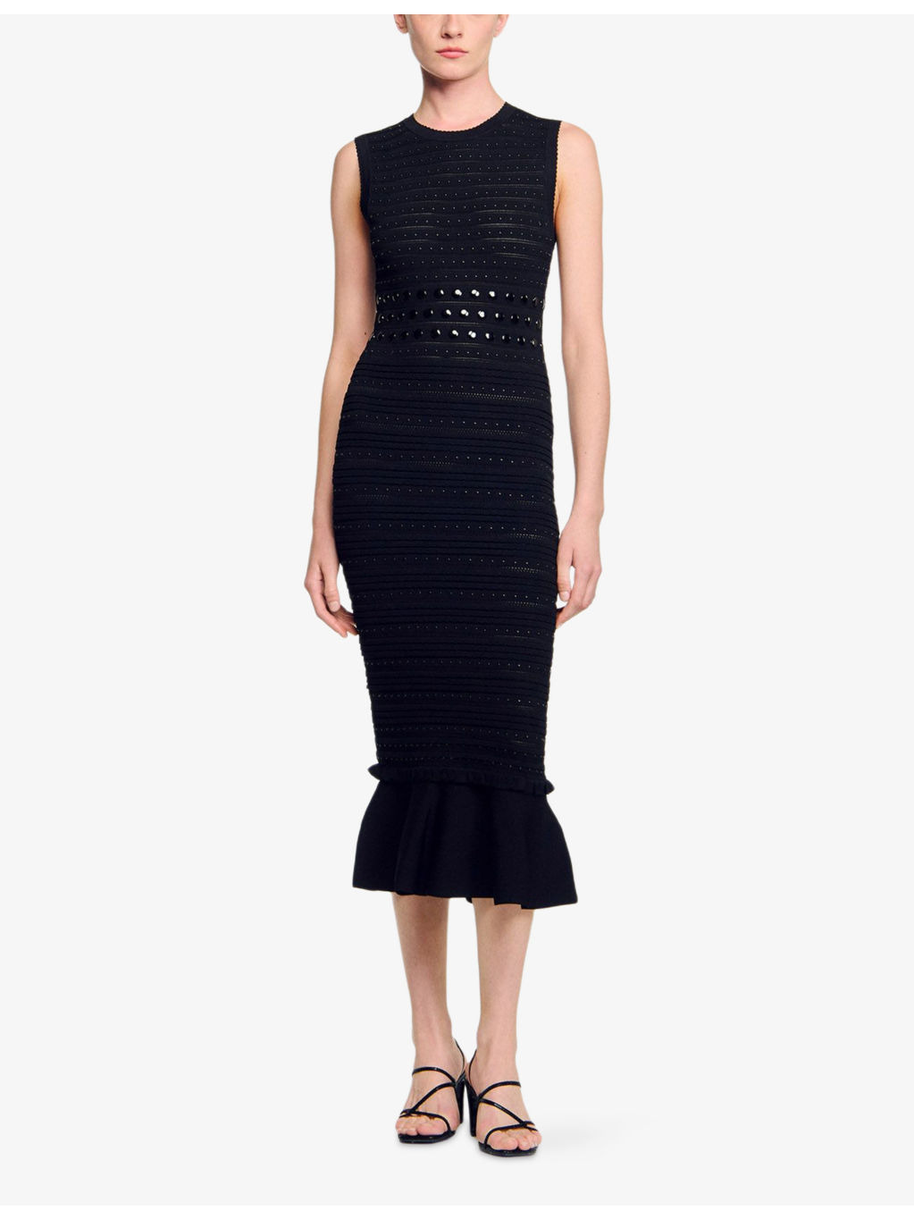 Sleeveless Stud-Embellished Knitted Midi Dress - 2