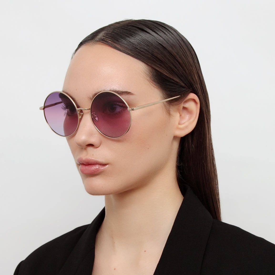 Bea Round Sunglasses in Light Gold and Purple - 2