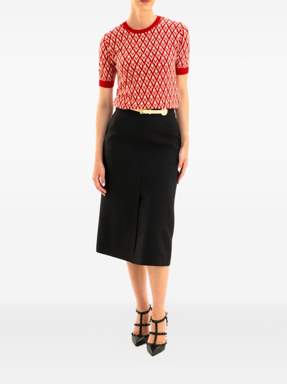 Toute La V-pattern short-sleeved knit top - 2