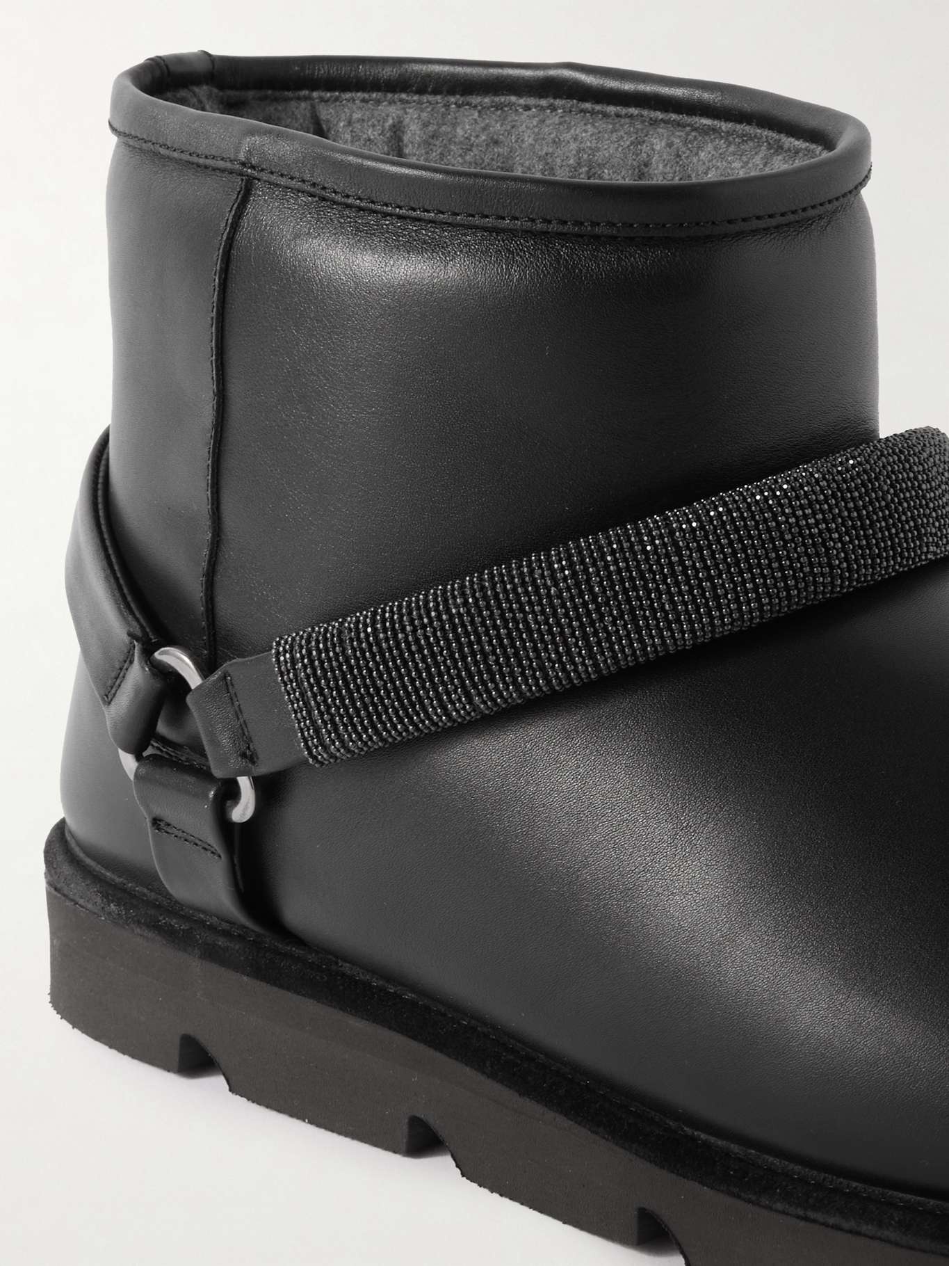 Bead-embellished shearling-lined padded leather ankle boots - 4