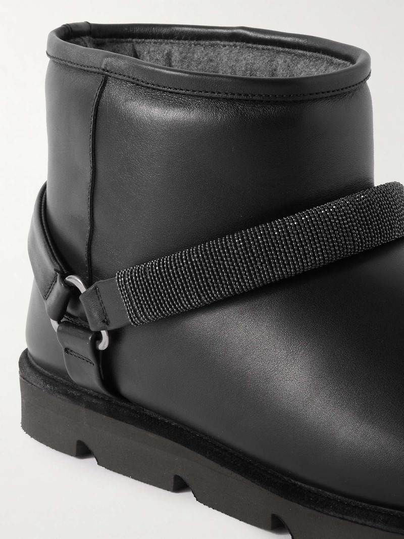 Bead-embellished shearling-lined padded leather ankle boots 4