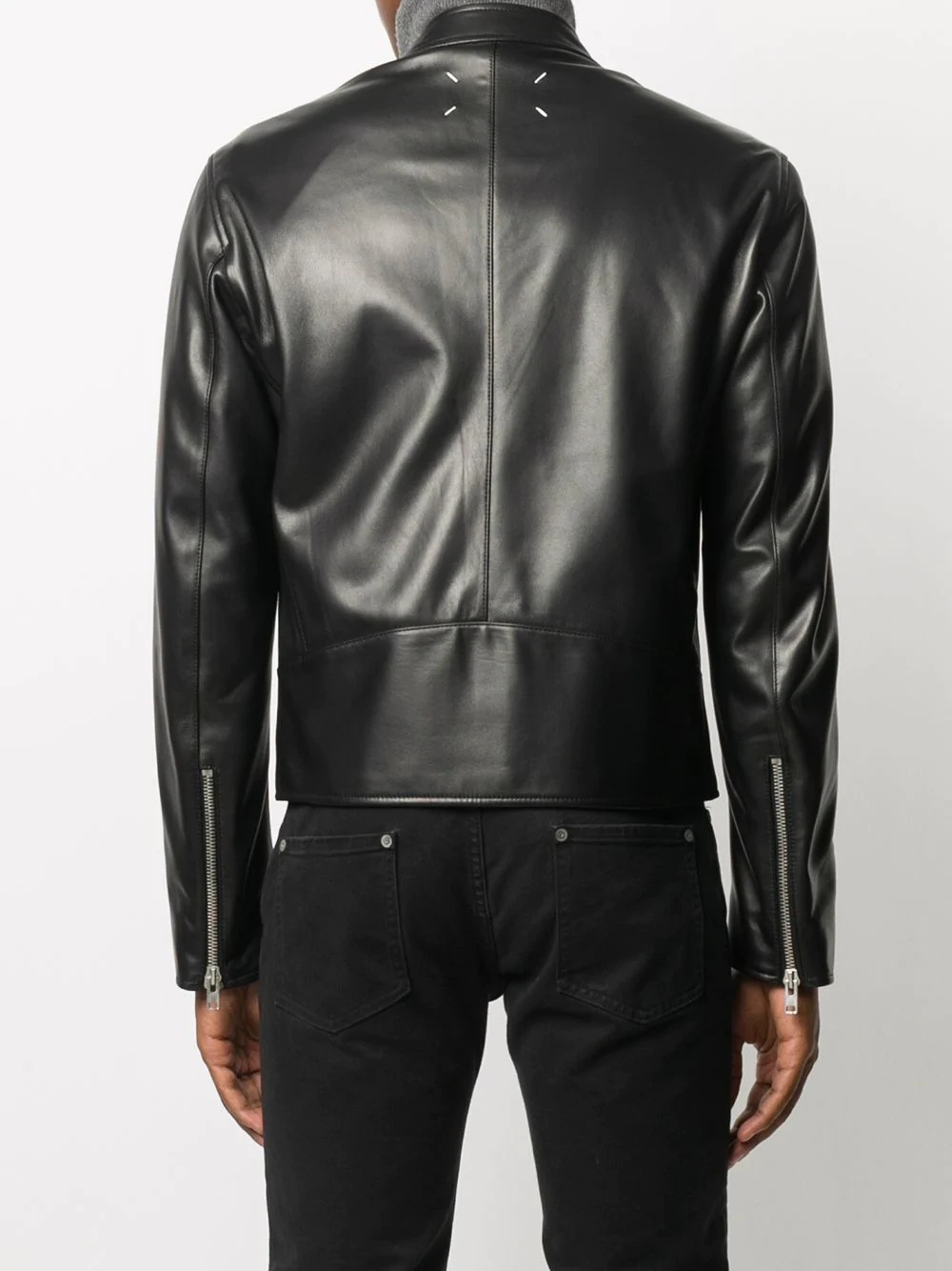 mock neck leather jacket - 4