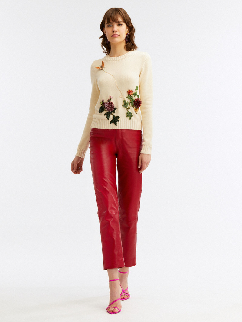 Oscar de la Renta CRYSTAL FLORAL EMBROIDERED PULLOVER outlook