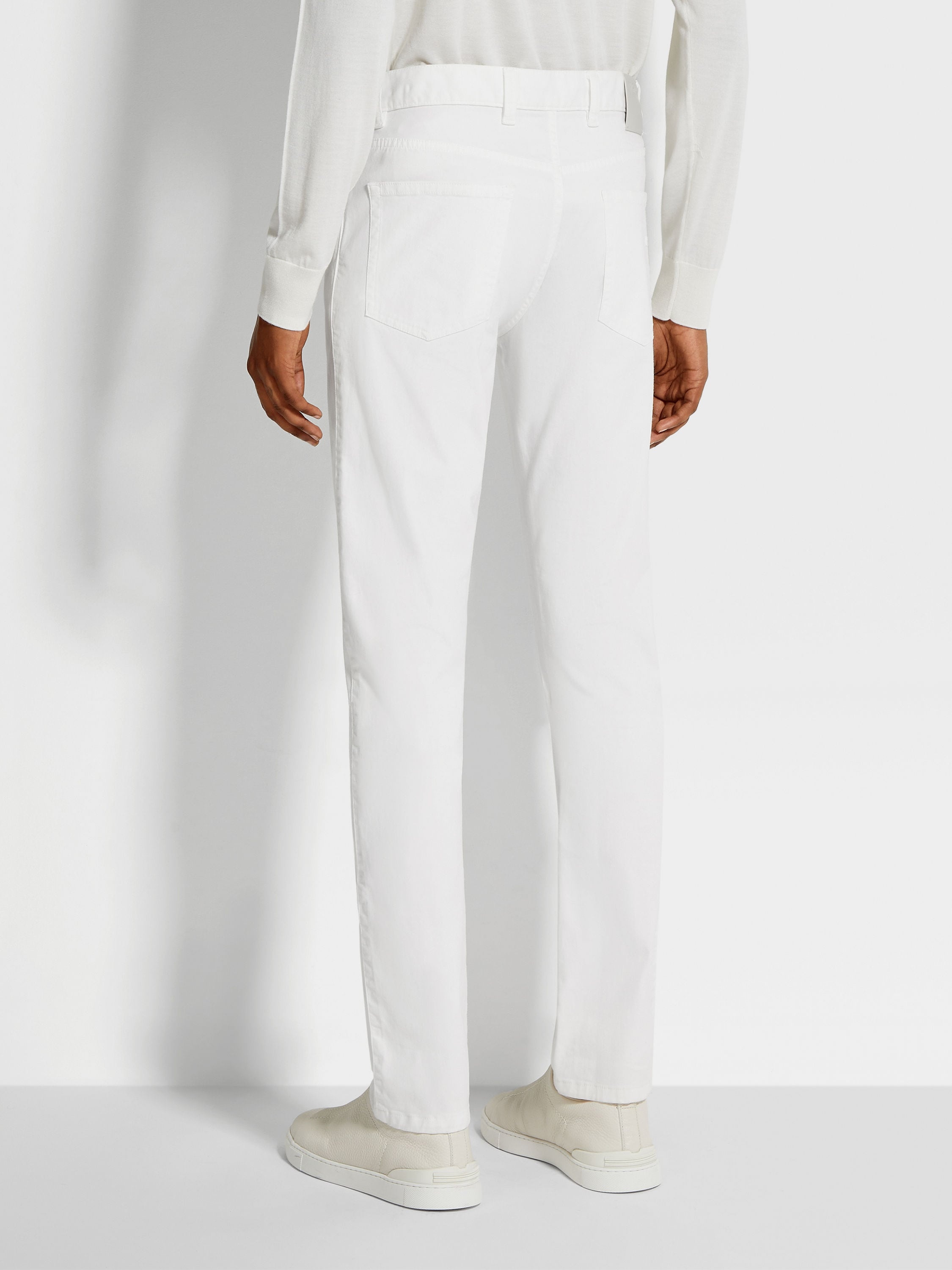 WHITE STRETCH COTTON ROCCIA JEANS - 5