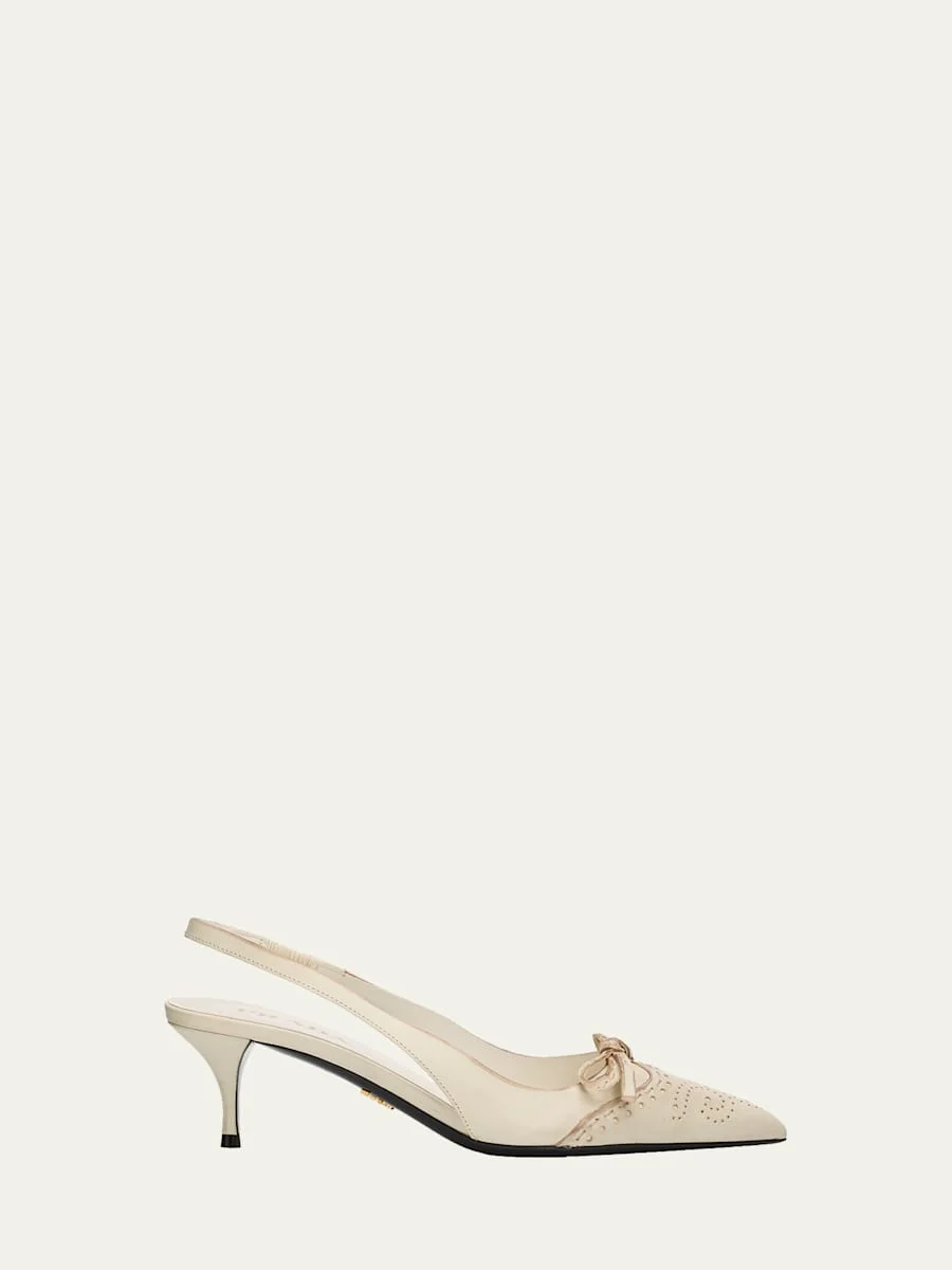 55mm Perforated Leather Slingback Pumps - 1