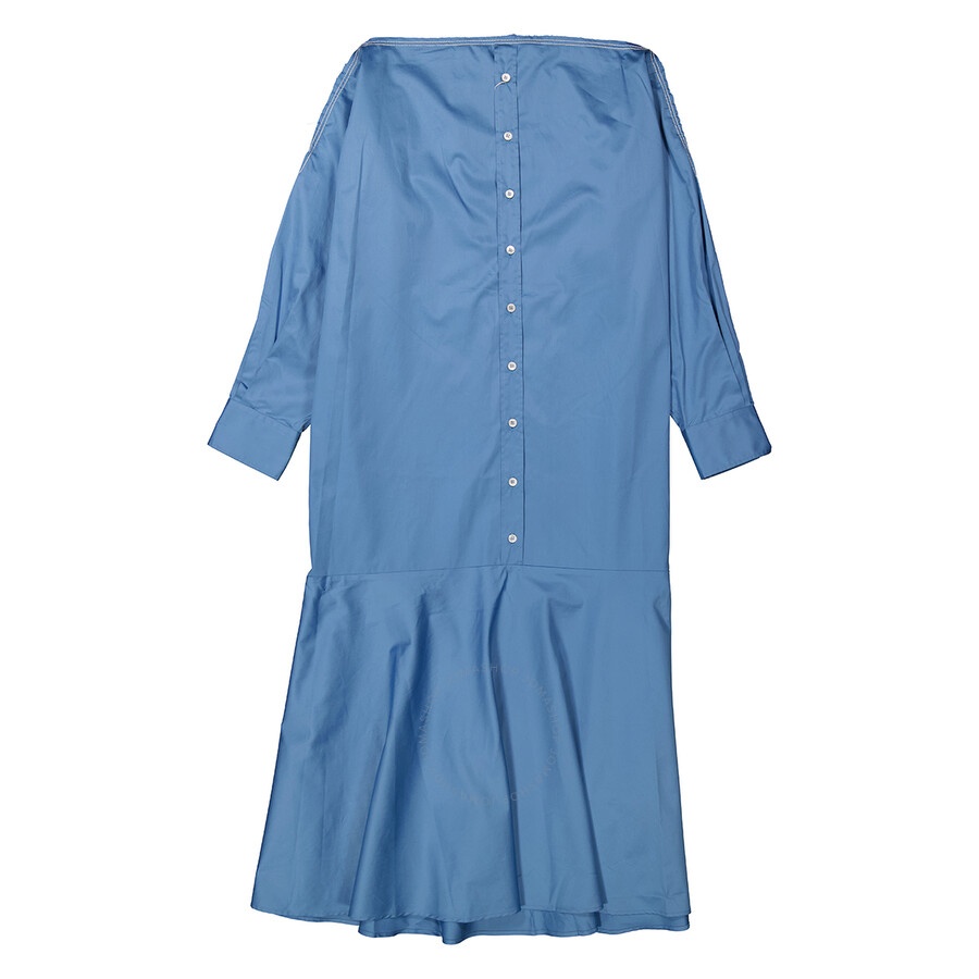MM6 Maison Margiela Ladies Prussian Blue Asymmetric Cotton Shirt Dress - 2