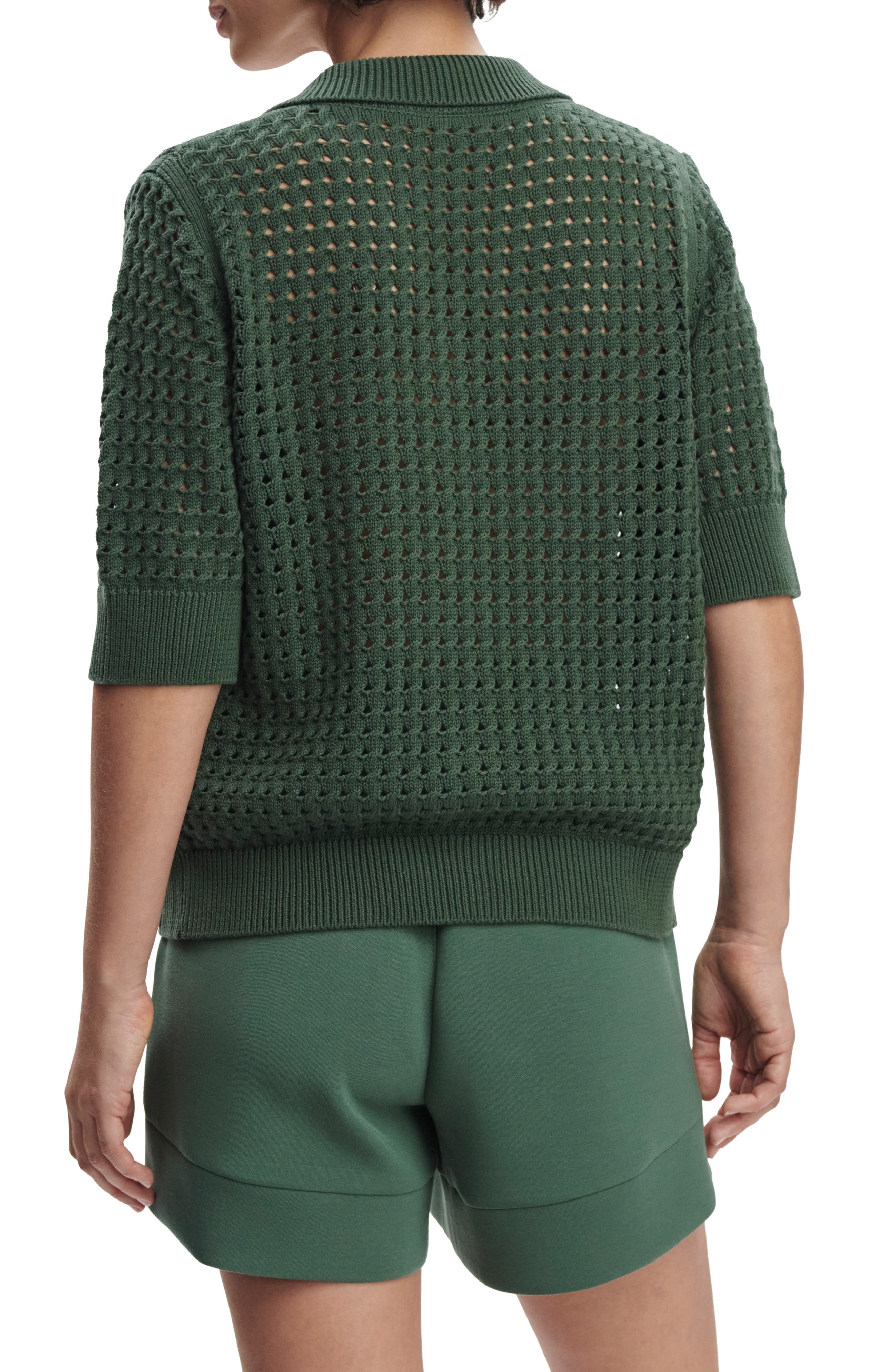 Varley Ellie Open Cable Knit Camp Shirt in Cilantro at Nordstrom - 2