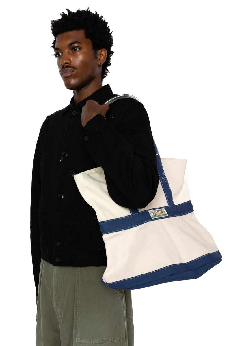 Kapital #4 Canvas ELEPHANT TOTE BAG M - Ecru x Navy outlook