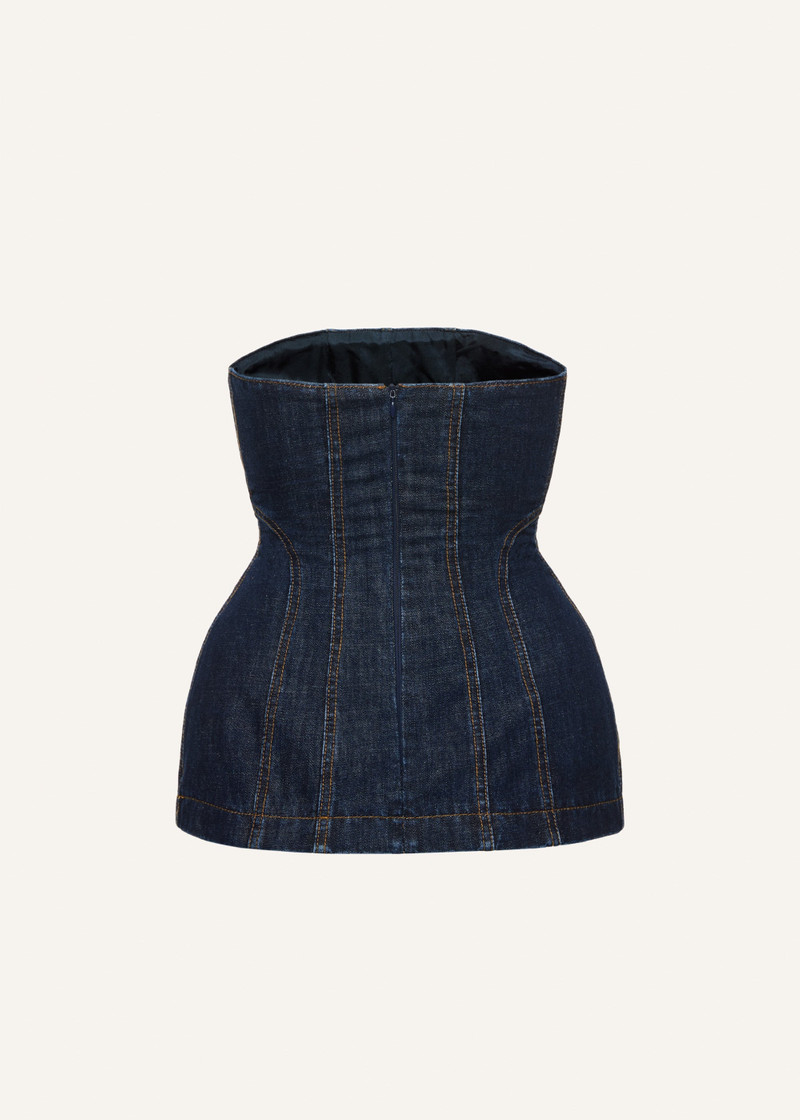 Strapless denim corset top in navy blue 2