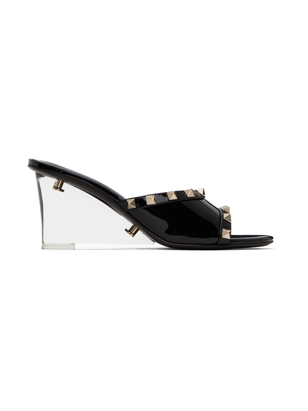 Black Rockstud Skin Heeled Sandals - 1