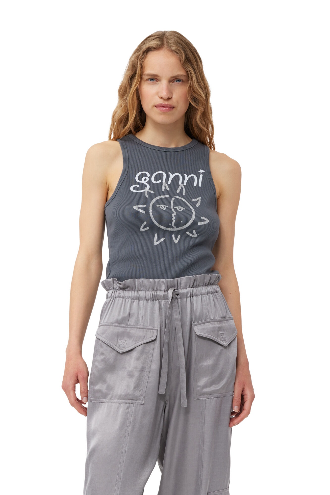 GREY GRAPHIC RIB SUN TANK TOP - 2