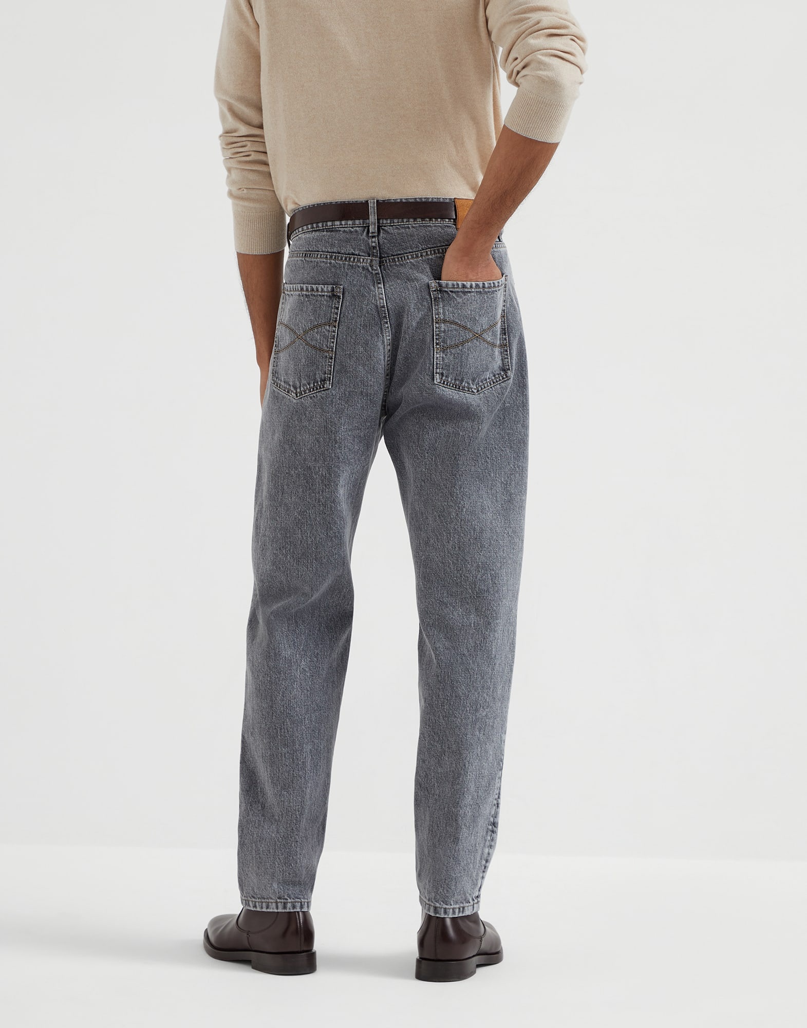 Grey denim iconic fit five-pocket trousers - 2
