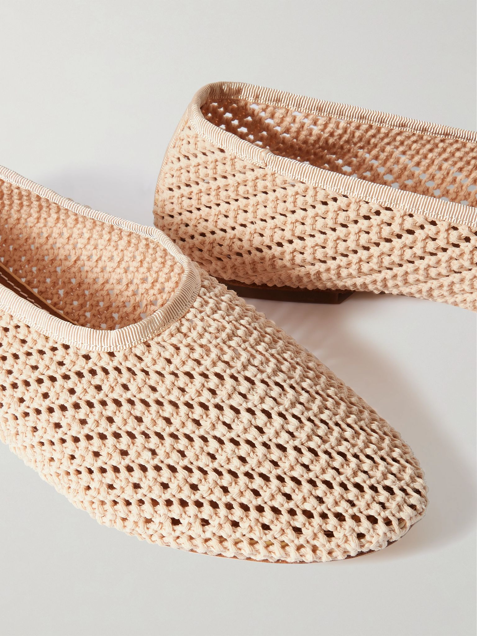 Alba grosgrain-trimmed crocheted ballet flats Cream - 4