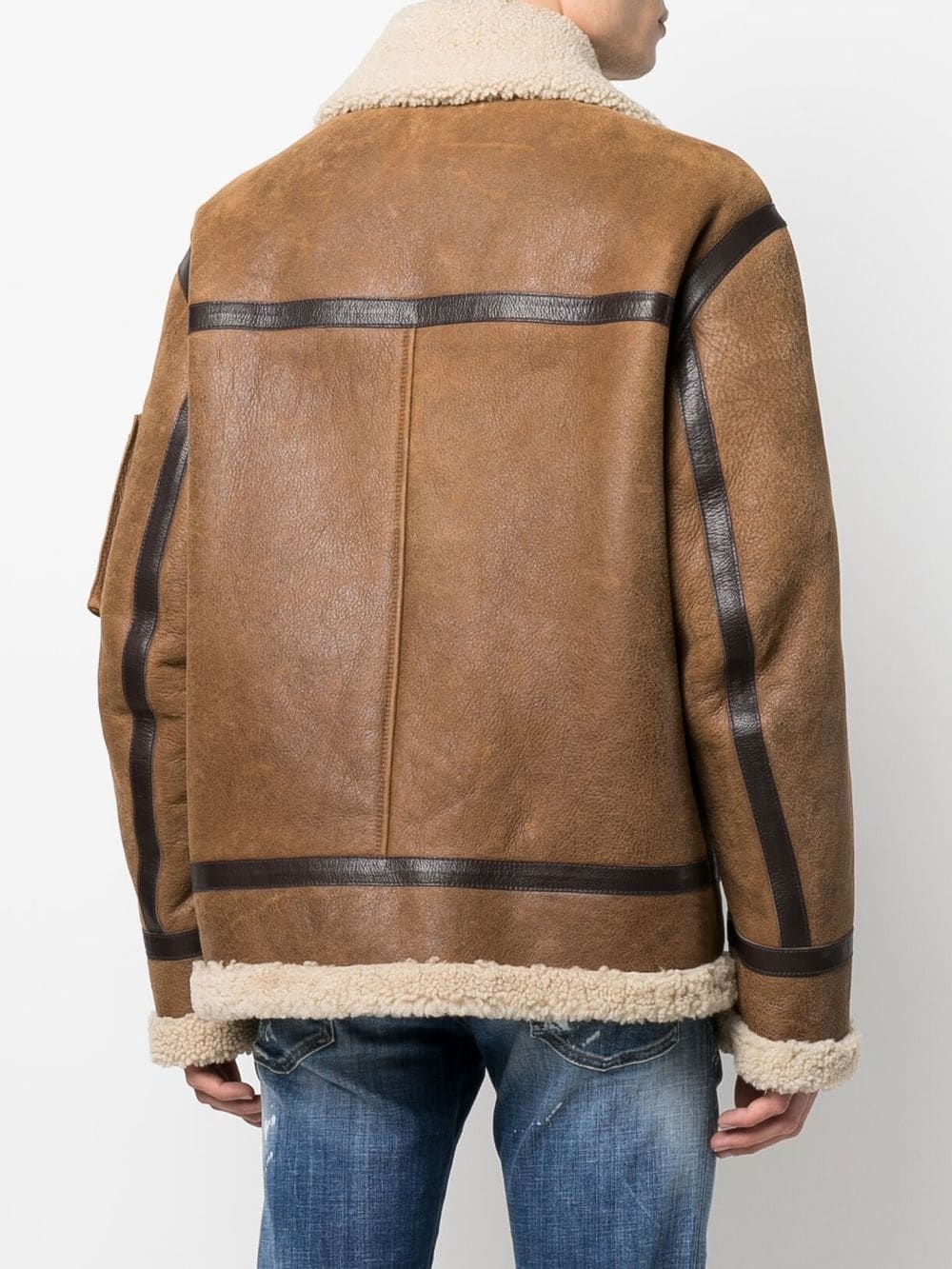 shearling-trimmed biker jacket - 4