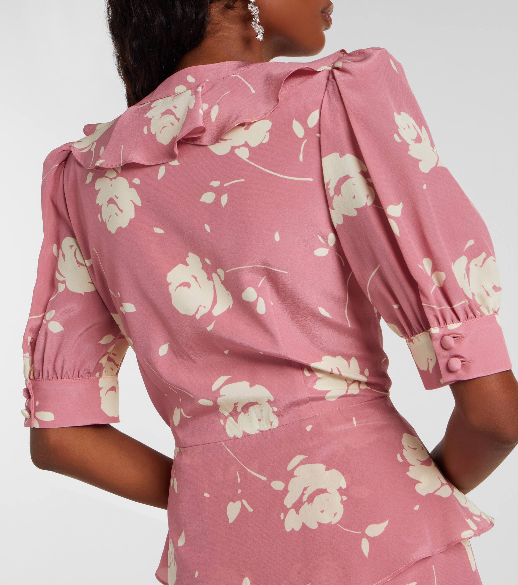 Floral ruffled silk midi dress - 7