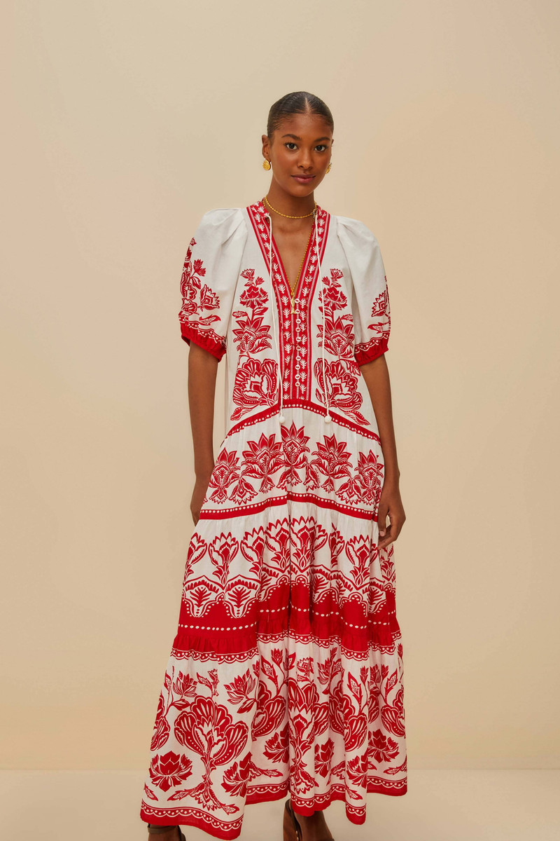 Off-White Boho Garden Short Sleeve Midi Dress 3