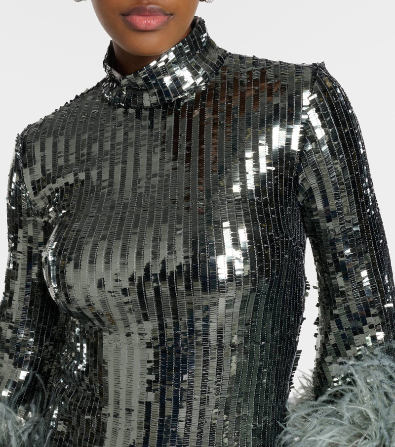 Del Rio feather-trimmed sequined midi dress 4