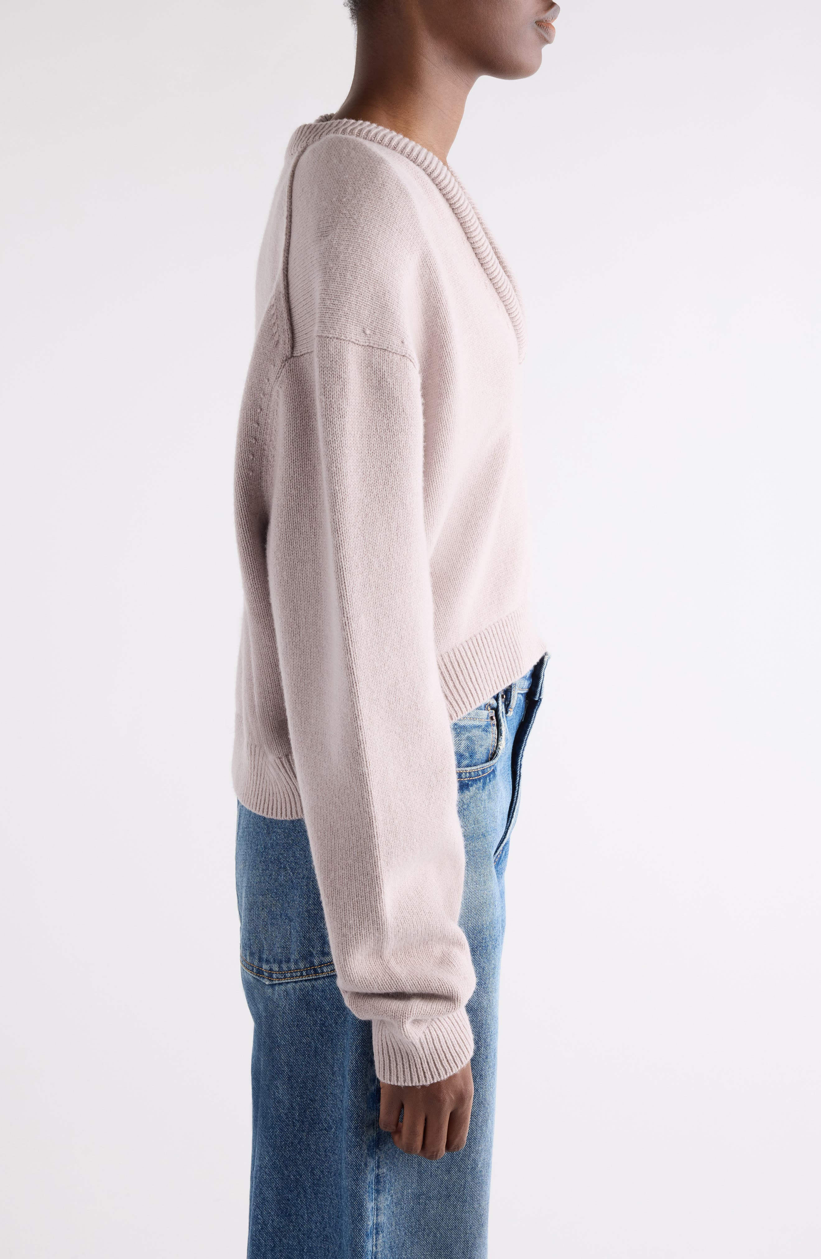 Acne Studios Kolid Richard Yak Hair & Wool V-Neck Crop Sweater in Pale Grey at Nordstrom - 4