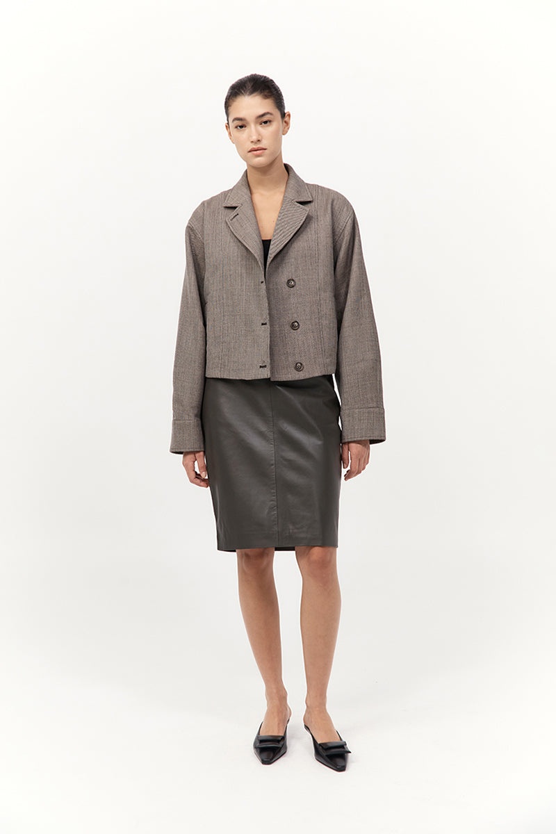 Wool Cocoon Bomber - Parquetry - 4