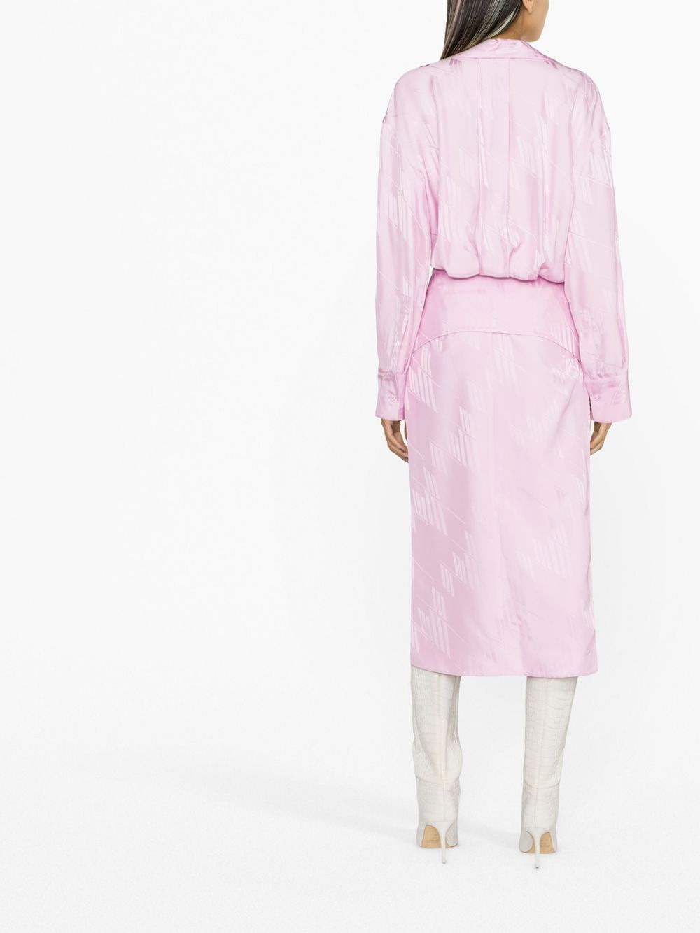 logo-jacquard satin shirt dress - 4