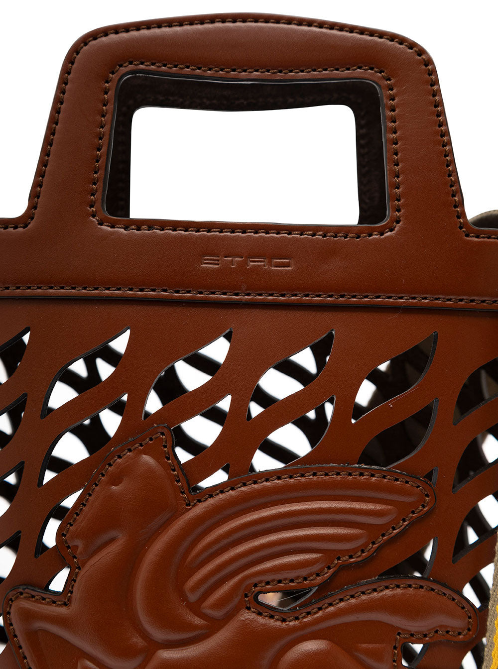 Etro Women Brown Bucket Bag With Multicolor Shoulder Strap And Pegasus Detail In Perforated Leather  - 4