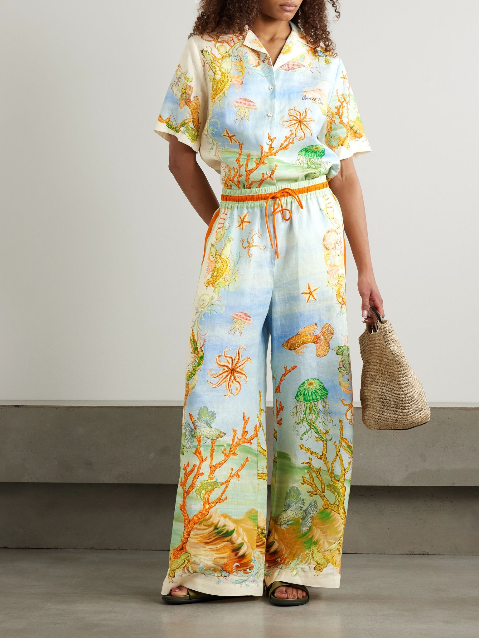 + Sam Pauletto Emerald Cove printed linen-gauze wide-leg pants Blue - 2