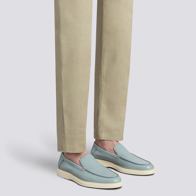 Santoni Men's light blue tumbled leather loafer outlook