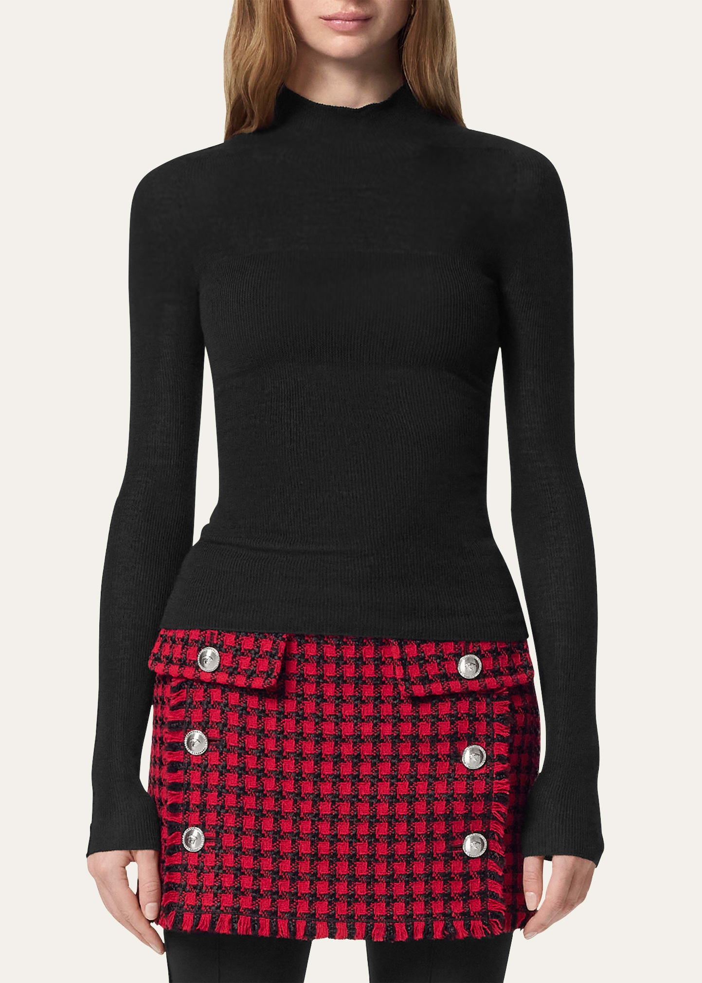 Seamless Ribbed Wool Mock-Neck Sweater - 2