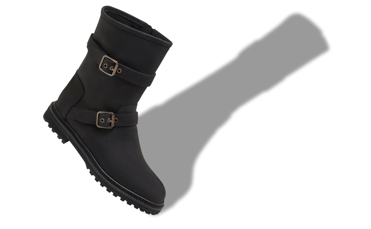 Black Nubuck Dual Buckle Ankle Boots - 2
